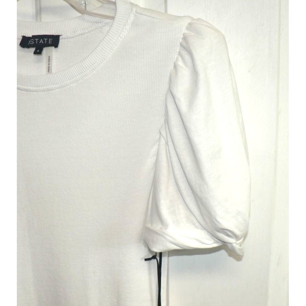1.State Womens Twist Puff Short Sleeve Rib Body Cotton Crew Neck Tee White Small - Picture 5 of 7